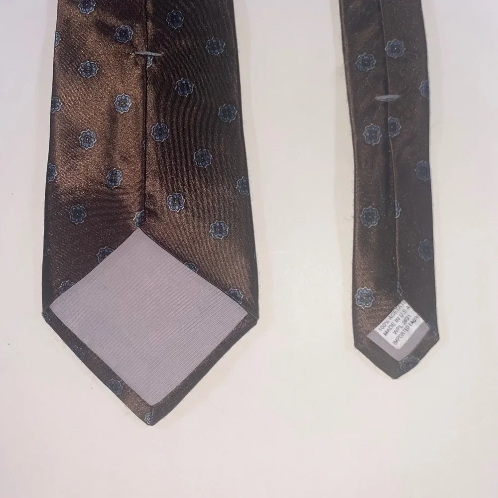 Don Loper Beverly Hills Mens Tie Bronze‎ Brown Blue Floral Medallion Acetate USA